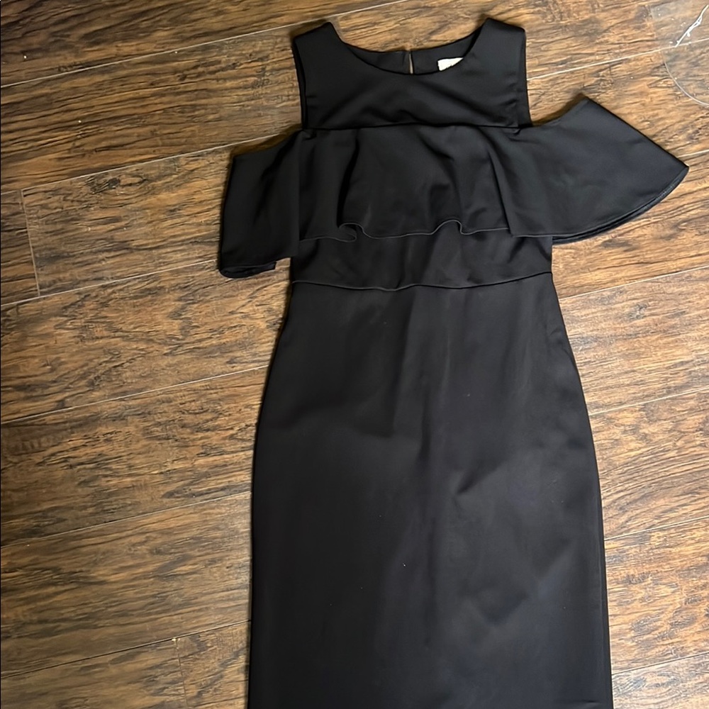 ECI Black Ruffled Cut Out Cocktail Dress